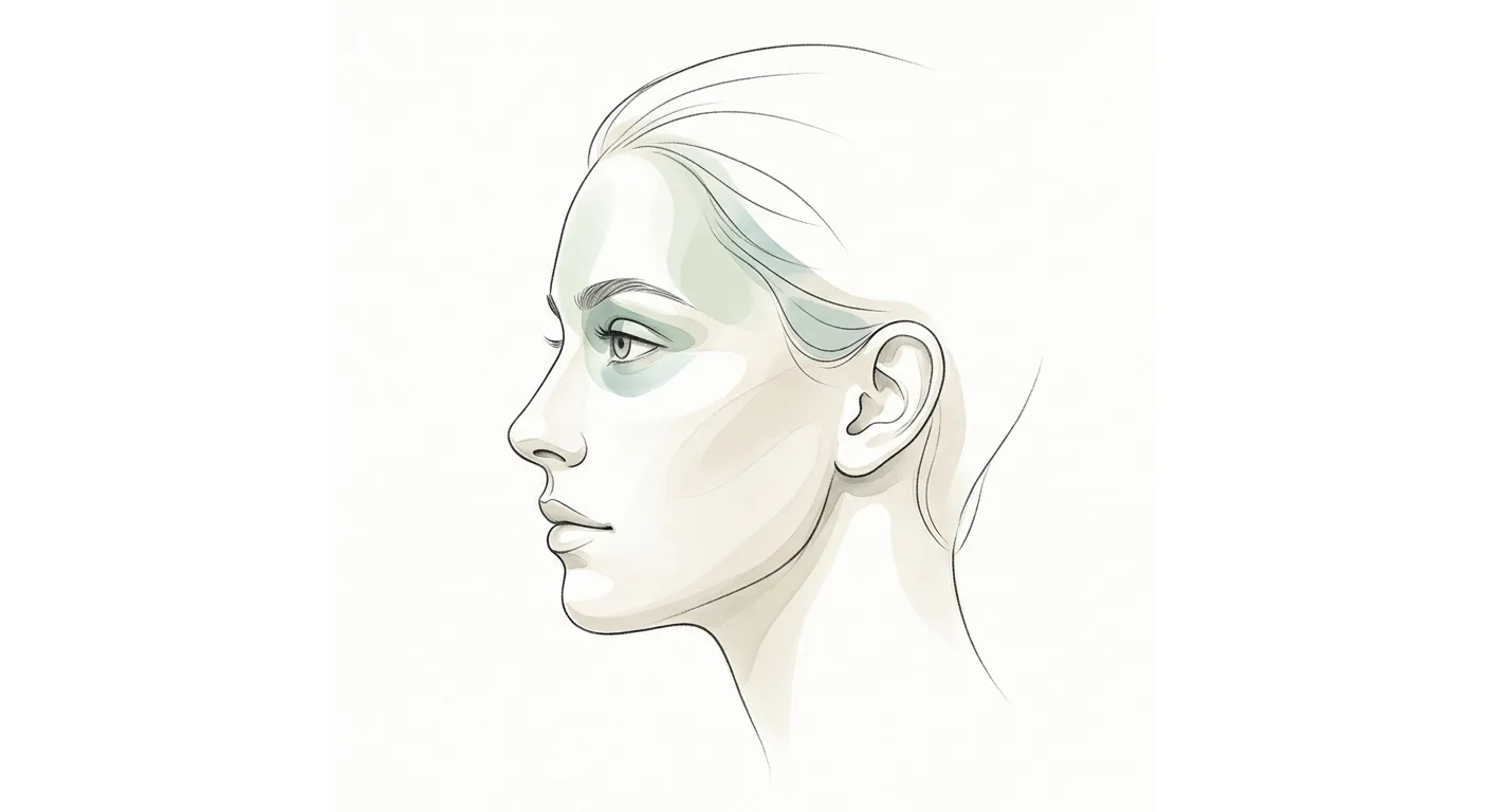 Minimalist profile illustration with pale sage highlights around the head.